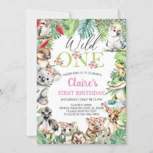 Mädchen Australische Tiere Wild Ein Geburtstag. Einladung