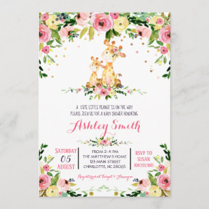 Mädchen-Baby-Giraffen-Babyparty-Einladungen Einladung