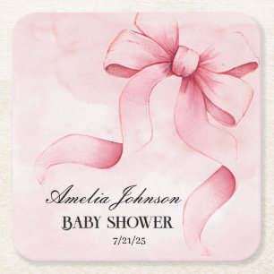 Mädchen-Baby-Party Blush Rosa Band Coquette  Rechteckiger Pappuntersetzer