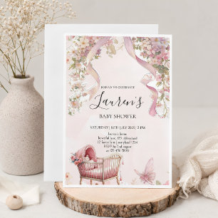 Mädchen-Baby-Party-Einladung mit rosa Schleife Einladung
