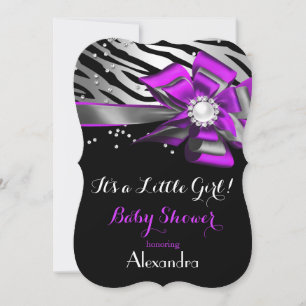 Mädchen-Baby-Party Lila Rosa Zebra Schwarz Silber Einladung