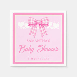 Mädchen-Baby-Party mit rosa Gingham-Schleife Serviette