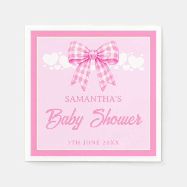 Mädchen-Baby-Party mit rosa Gingham-Schleife Serviette (Vorderseite)