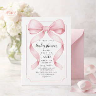 Mädchen-Baby-Party mit rosa Schleife Einladung