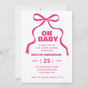 Mädchen-Baby-Party mit rosa Schleife Einladung
