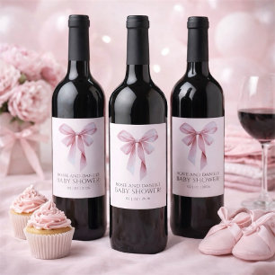Mädchen-Baby-Party mit zarter rosa Schleife Weinetikett