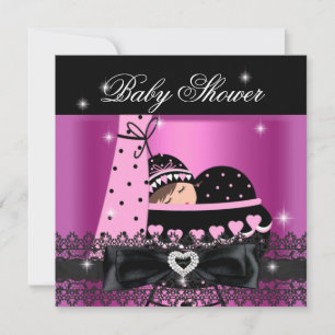 Mädchen-Baby-Party Pink Schwarz Spitze Einladung