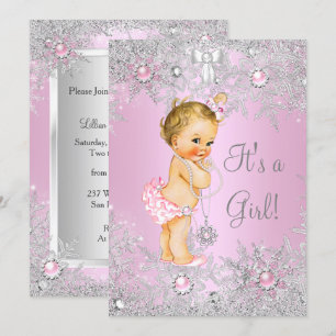 Mädchen-Baby-Party Pink Winter WonderLand Blond Einladung