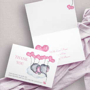 Mädchen-Baby-Party rosa Elefant auf Wolke Dankeskarte
