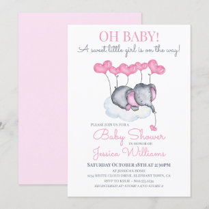 Mädchen-Baby-Party rosa Elefant auf Wolke Einladung