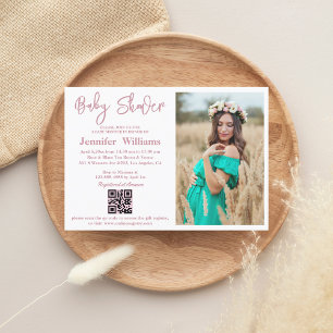 Mädchen-Baby-Party rosa Schriftfoto QR-Code einfac Einladung