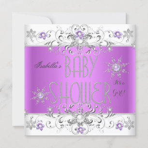 Mädchen-Baby-Party Winter Wonderland Lila Weiß Einladung