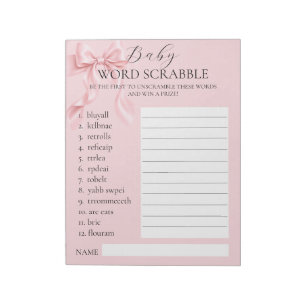 Mädchen-Baby-Party Wort-Scrabble-Spiel mit rosa Sc Notizblock