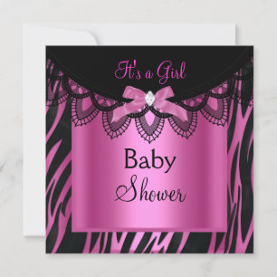 Mädchen-Baby-Party Zebra Hot Pink Schwarz Einladung