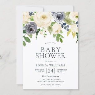 Mädchen-Babydusche für die Blume von Navy & White Einladung