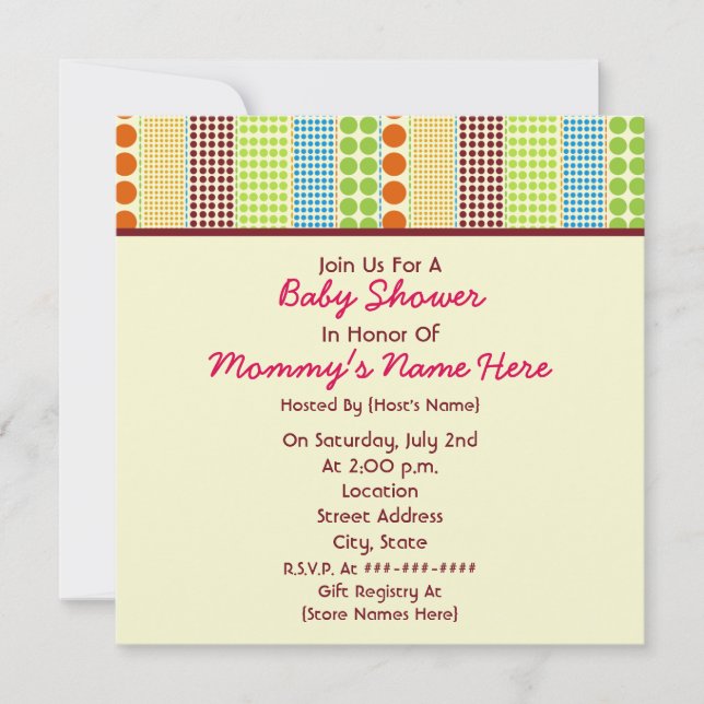 Mädchen-Babyparty: Boho Punkte angefüllter Bär Einladung (Vorderseite)