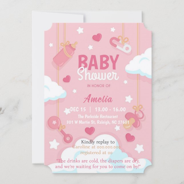 Mädchen Babyparty Einladung (Vorderseite)