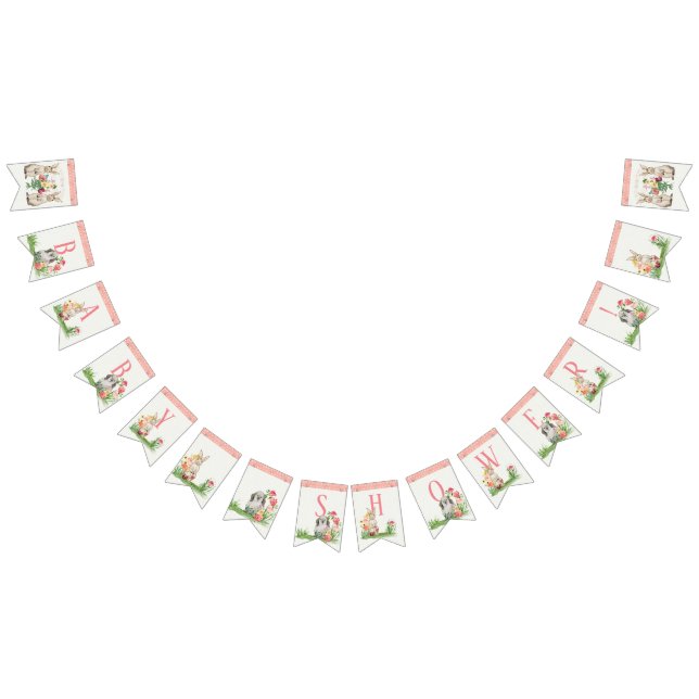 Mädchen-Babyparty-Kaninchen-Häschen-BlumenAquarell Wimpelkette (Alle)