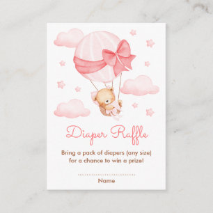 Mädchen Bär Rosa Ballon Baby Shower Windel-Raffle Begleitkarte