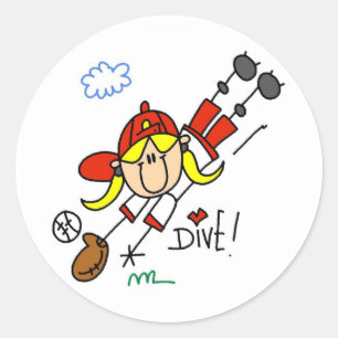 Mädchen Baseball Eintauchen in Home T-Shirts und G Runder Aufkleber