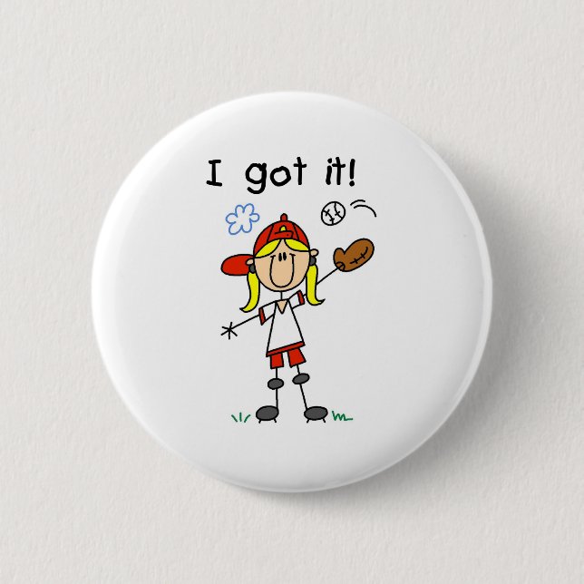 Mädchen Baseball Ich habs Button (Vorderseite)