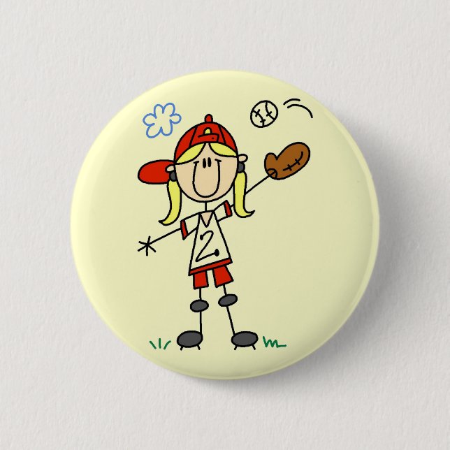 Mädchen-Baseball-Spieler-T-Shirts und Geschenke Button (Vorderseite)