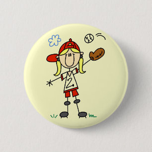 Mädchen-Baseball-Spieler-T-Shirts und Geschenke Button