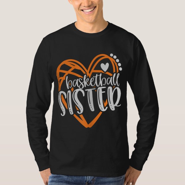 Mädchen Basketball Schwester Herz bekümmert T-Shirt (Vorderseite)