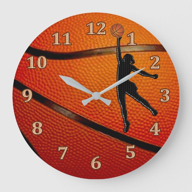 Mädchen Basketballuhr, Mädchen Basketball Schlafzi Große Wanduhr (Vorderseite)