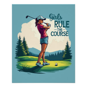 Mädchen beherrschen den Platz Retro-Golf-Illustrat Poster