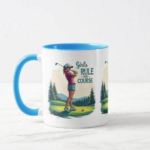 Mädchen beherrschen den Platz Retro-Golf-Illustrat Tasse