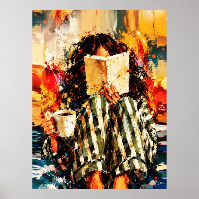 Mädchen beim Lesen eines Buches, gemütliche Malere Poster (Vorne)
