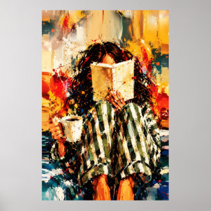 Mädchen beim Lesen eines Buches, gemütliche Malere Poster