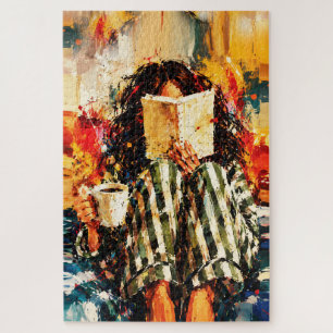 Mädchen beim Lesen eines Buches, gemütliche Malere Puzzle