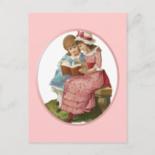 Mädchen beim Lesen Postkarte