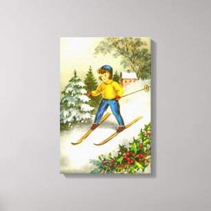 Mädchen beim Skifahren festlich vintage Leinwanddruck
