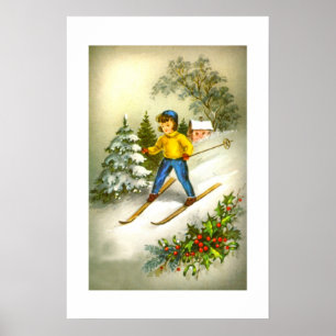 Mädchen beim Skifahren Poster