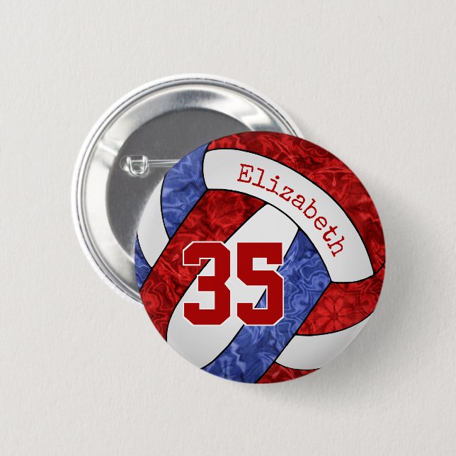 Mädchen benennen rotes blaues Volleyballteam Button (Vorne & Hinten)