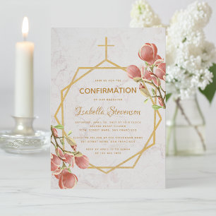 Mädchen Bestätigung Gold Rosa Magnolie Marmor Flor Einladung