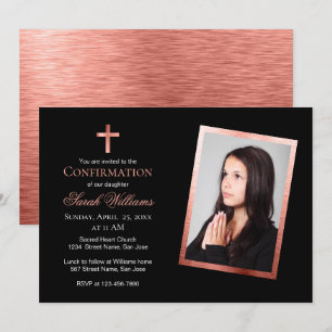 Mädchen Bestätigungsfoto Roségold Schwarz Pink Einladung