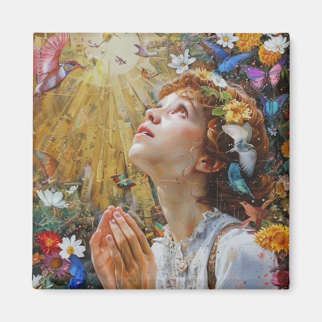 Mädchen beten Whimsikale Blume Magnet (Vorne)