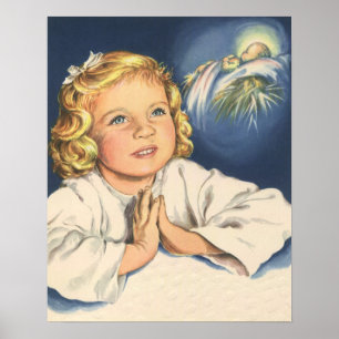Mädchen beten zu Jesus Christus, Gebete in der Bed Poster