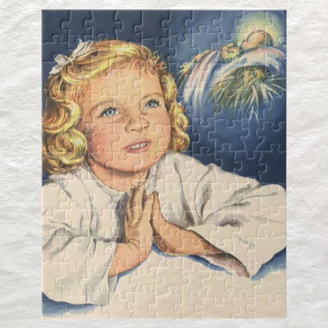 Mädchen beten zu Jesus Christus, Gebete in der Bed Puzzle (Von Creator hochgeladen)