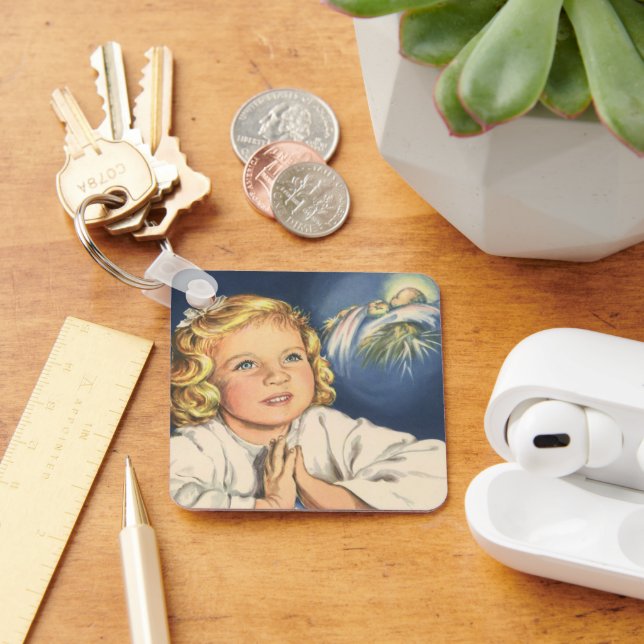 Mädchen beten zu Jesus Christus, Gebete in der Bed Schlüsselanhänger (Schreibtisch)