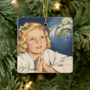 Mädchen betet zu Jesus Christus, Abendgebete Keramikornament
