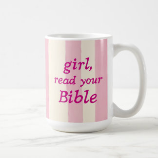 Mädchen Bibel Lesen Rosa Süße Glaubenstypografie Kaffeetasse