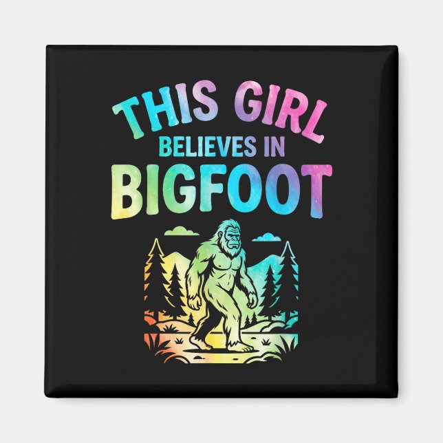 Mädchen Bigfoot-Gläubiger Tie-Dye Sasquatch-Krypti Magnet (Vorne)