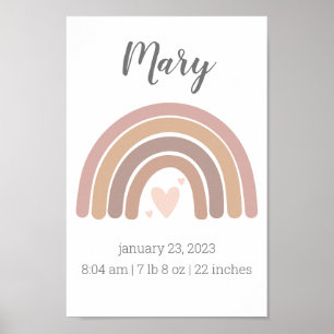 Mädchen Birth Stats Poster Personalisiert Rainbow