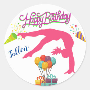 Mädchen Birthday Gymnastics Handspring Rainbow Tri Runder Aufkleber