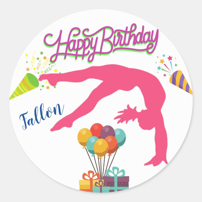 Mädchen Birthday Gymnastics Handspring Rainbow Tri Runder Aufkleber (Vorderseite)